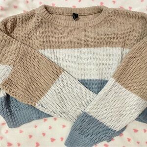 Windsor cropped colorblock Knit Sweater - Tan, White, and Gray